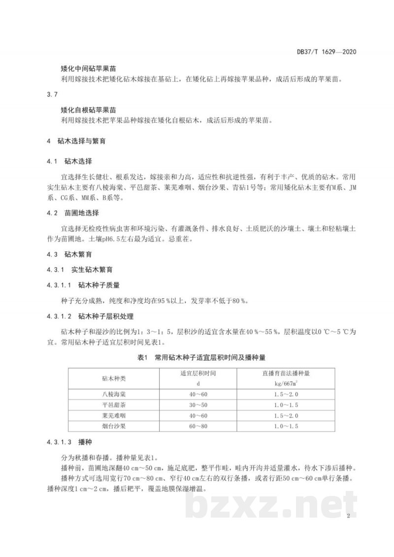DB37/T 1629-2020苹果苗木繁育技术规范 DB37/T 1629-2020苹果苗木繁育技术规范