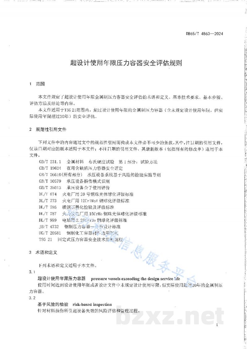 DB65/T 4863-2024超设计使用年限压力容器安全评估规则 DB65/T 4863-2024超设计使用年限压力容器安全评估规则