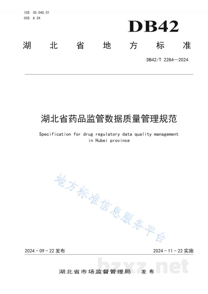 DB42/T 2284-2024湖北省药品监管数据质量管理规范 DB42/T 2284-2024湖北省药品监管数据质量管理规范