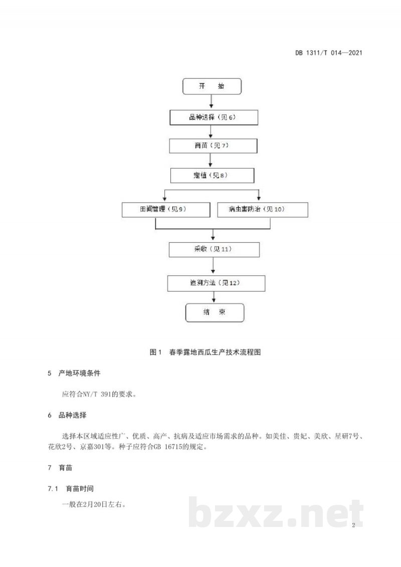 DB1311/T 014-2021绿色食品西瓜生产技术规程 第2部分：春季露地西瓜