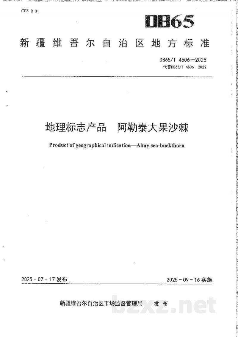 DB65/T 4506-2025地理标志产品 阿勒泰大果沙棘
