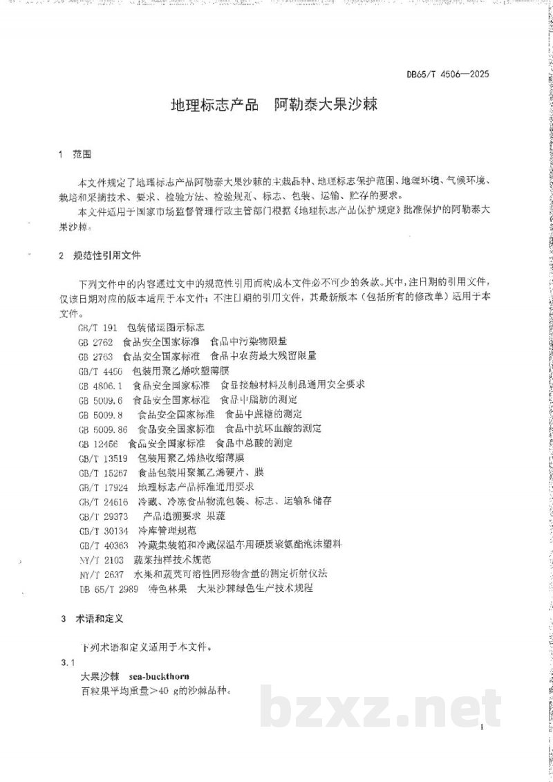 DB65/T 4506-2025地理标志产品 阿勒泰大果沙棘