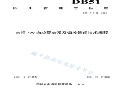 DB51/T 3132-2023大恒799肉鸡配套系及饲养管理技术规程