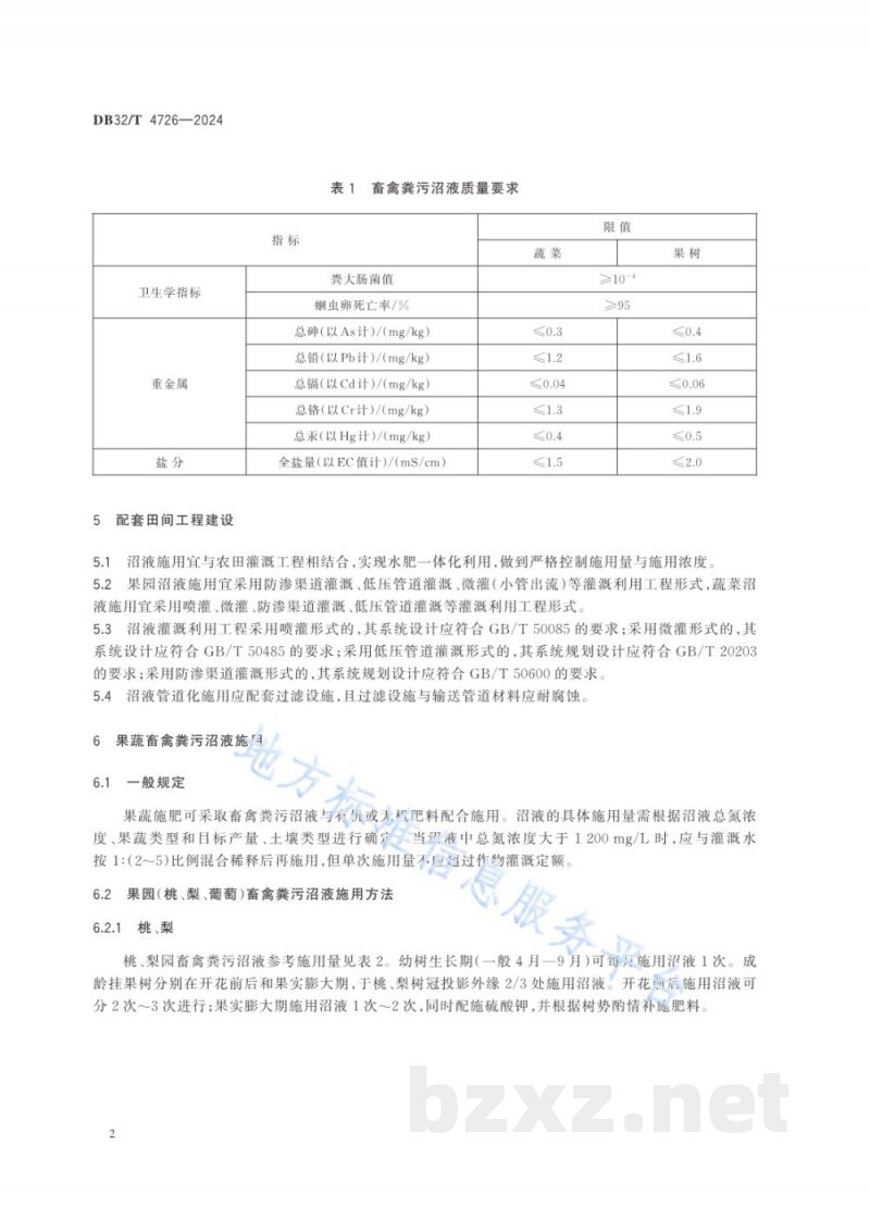 DB32/T 4726-2024畜禽粪污沼液果蔬生产施用技术规范 DB32/T 4726-2024畜禽粪污沼液果蔬生产施用技术规范