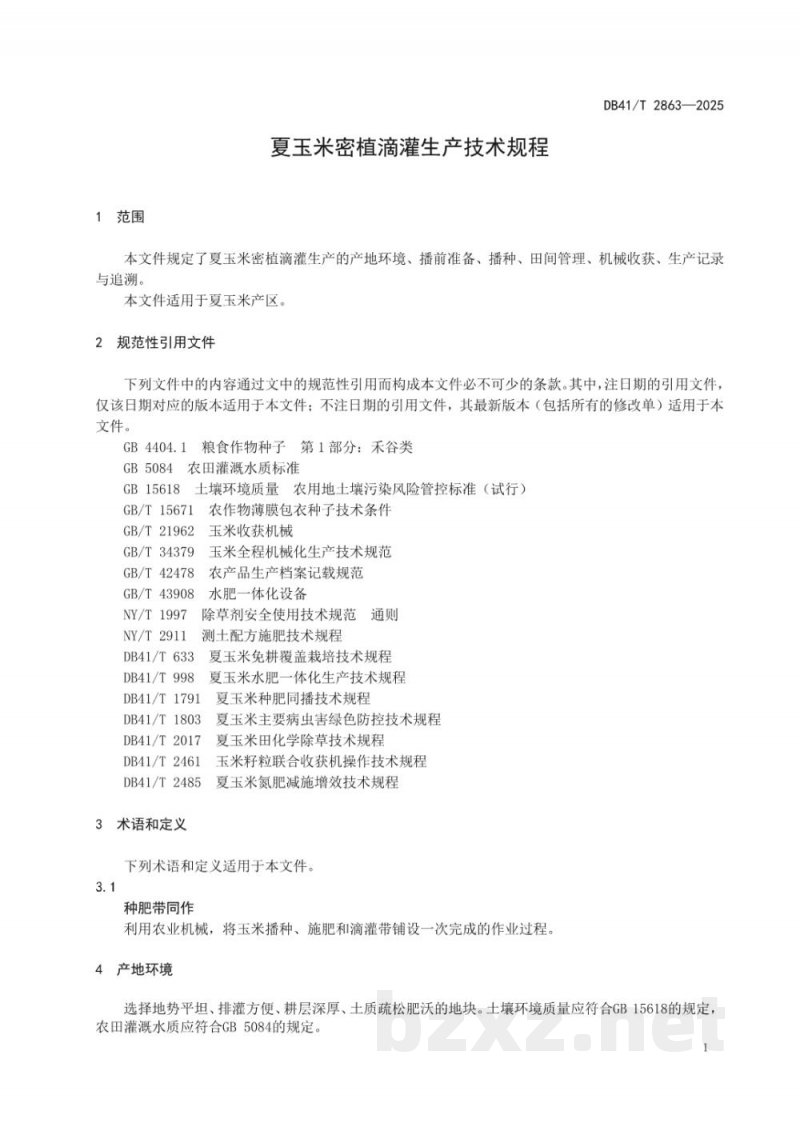 DB41/T 2863-2025夏玉米密植滴灌生产技术规程 DB41/T 2863-2025夏玉米密植滴灌生产技术规程