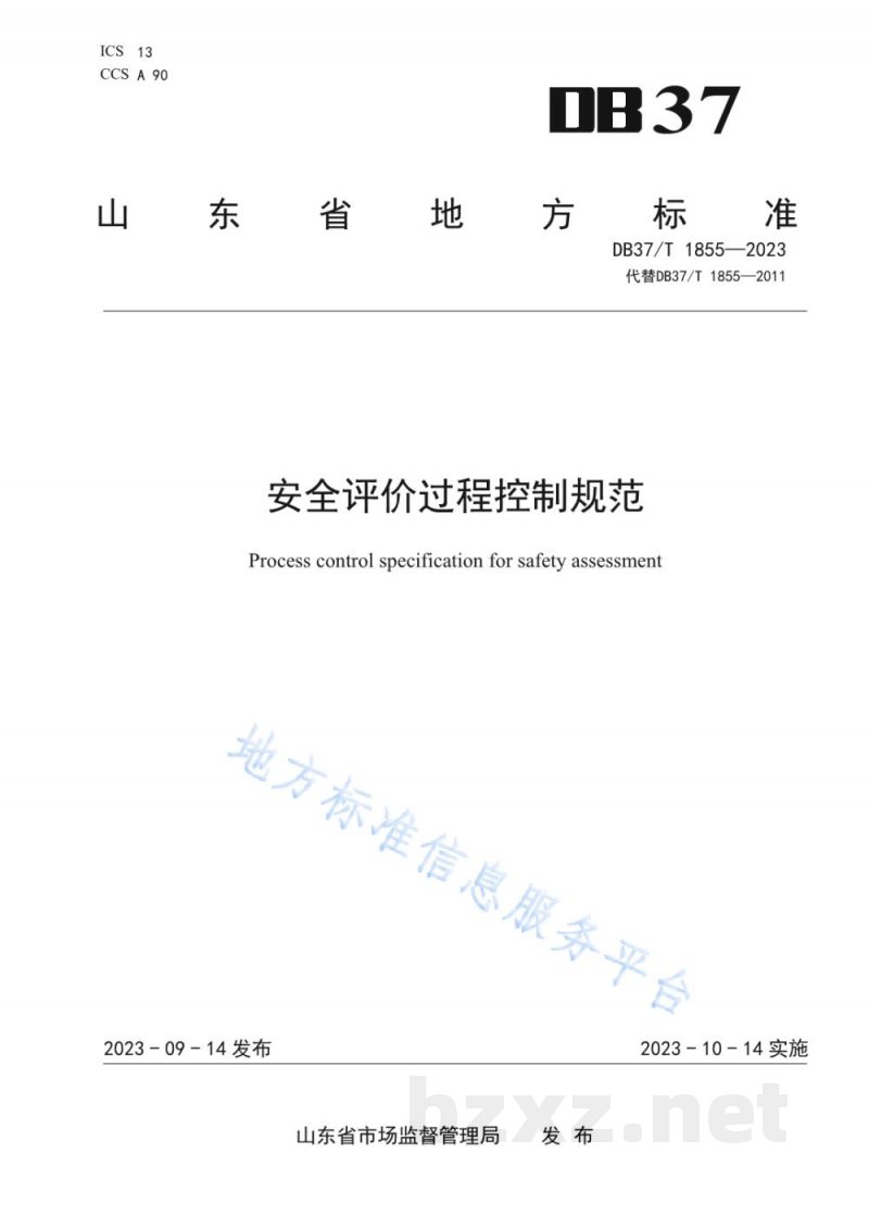 DB37/T 1855-2023安全评价过程控制规范 DB37/T 1855-2023安全评价过程控制规范