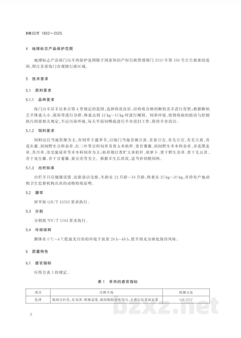 DB32/T 1802-2025地理标志产品 海门山羊肉 DB32/T 1802-2025地理标志产品 海门山羊肉