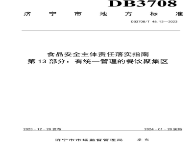 DB3708/T 46.13-2023食品安全主体责任落实指南 第13部分：有统一管理的餐饮聚集区