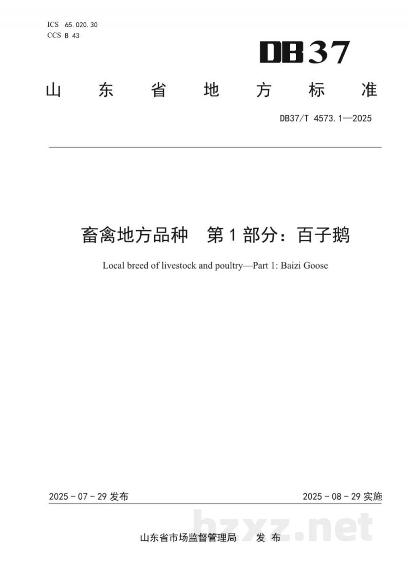 DB37/T 4573.1-2025畜禽地方品种 第1部分:百子鹅 DB37/T 4573.1-2025畜禽地方品种 第1部分:百子鹅