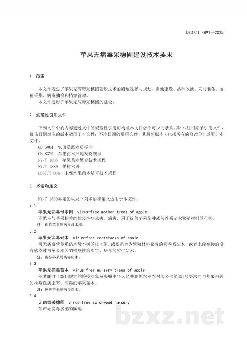 DB37/T 4891-2025苹果无病毒采穗圃建设技术要求 DB37/T 4891-2025苹果无病毒采穗圃建设技术要求
