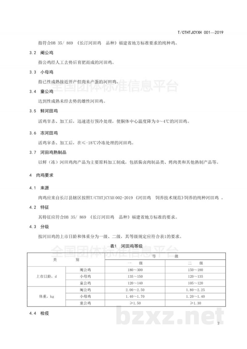 T/CTHTJCYXH 001-2019河田鸡 质量要求 T/CTHTJCYXH 001-2019河田鸡 质量要求