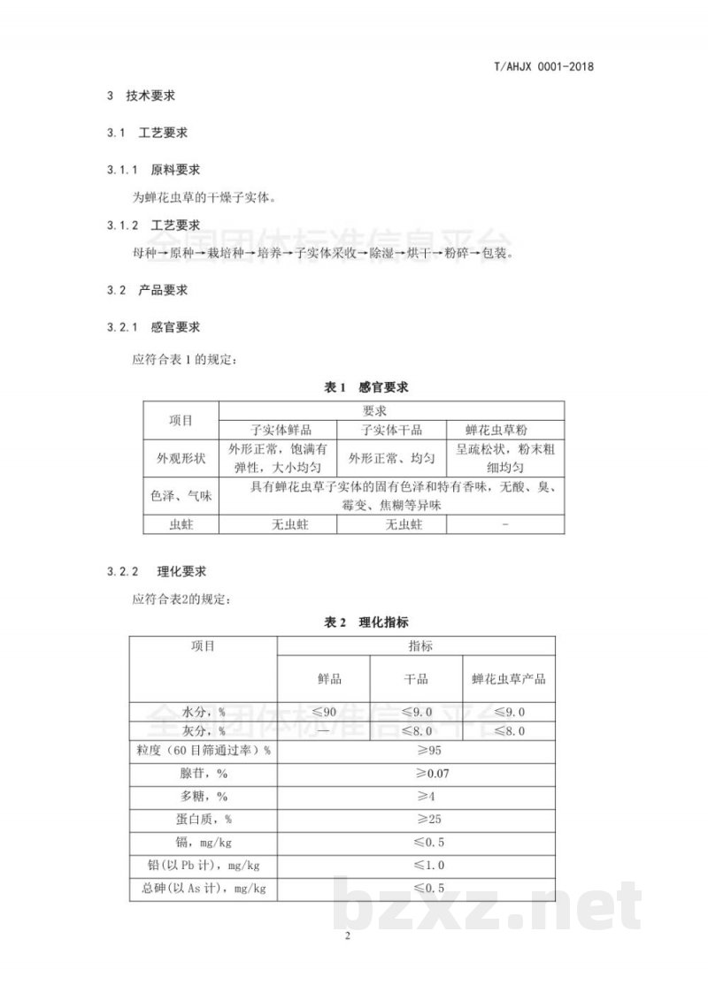 T/AHJX 0001-2018蝉花虫草—纯粉 T/AHJX 0001-2018蝉花虫草—纯粉