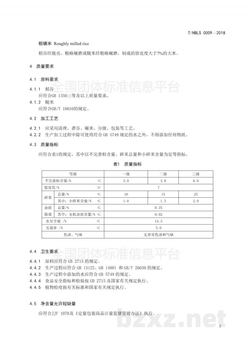 T/HBLS 0009-2018荆楚大地 粗碾米 T/HBLS 0009-2018荆楚大地 粗碾米