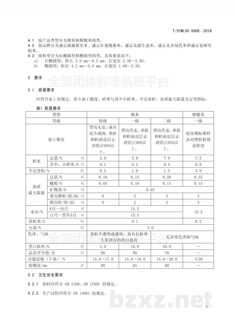 T/SYWLXH 0009-2018大米包装与储存运输规范