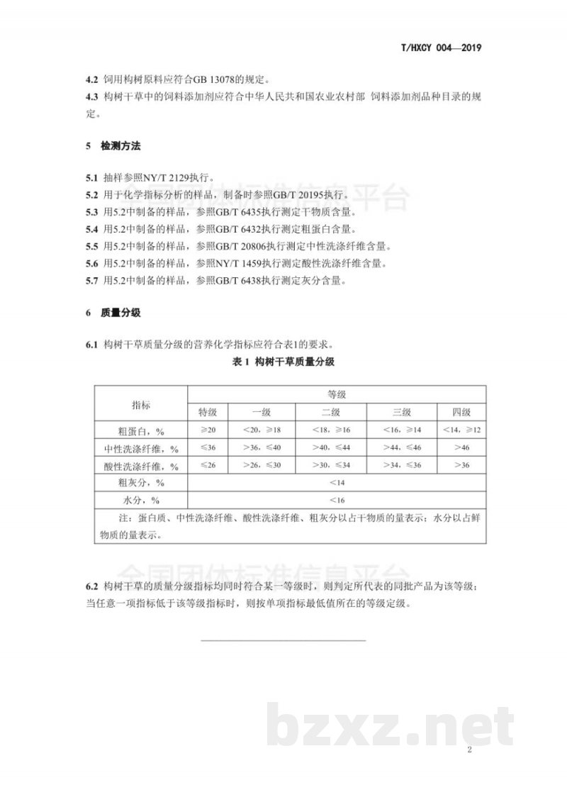 T/HXCY 004-2019构树干草质量分级