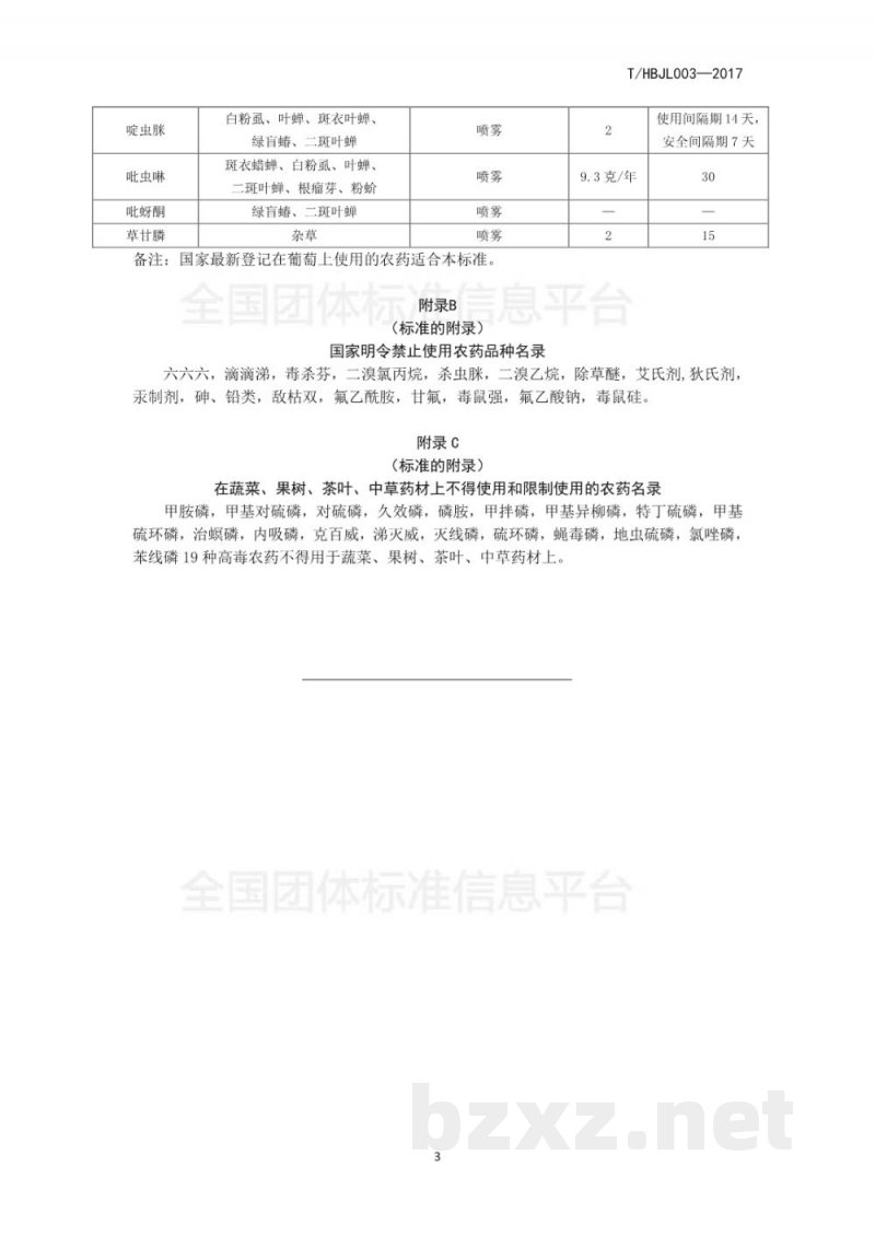 T/HBJL 003-2017绿色农产品桓仁冰葡萄农药使用技术规程 T/HBJL 003-2017绿色农产品桓仁冰葡萄农药使用技术规程