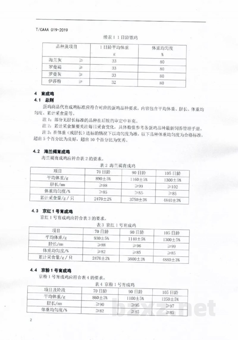 T/CAAA 019-2019蛋鸡商品代雏鸡、育成鸡 T/CAAA 019-2019蛋鸡商品代雏鸡、育成鸡