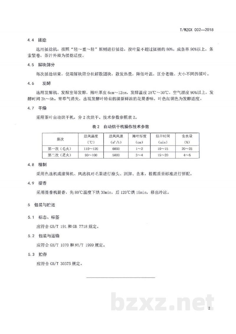 T/WZCX 002-2018万州工夫红茶加工技术规程 T/WZCX 002-2018万州工夫红茶加工技术规程