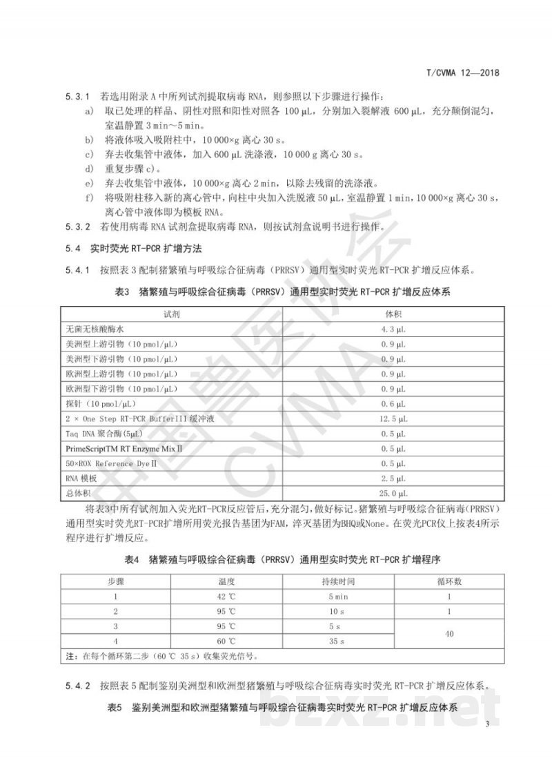 T/CVMA 12-2018猪繁殖与呼吸综合征病毒实时荧光RT-PCR检测方法 T/CVMA 12-2018猪繁殖与呼吸综合征病毒实时荧光RT-PCR检测方法
