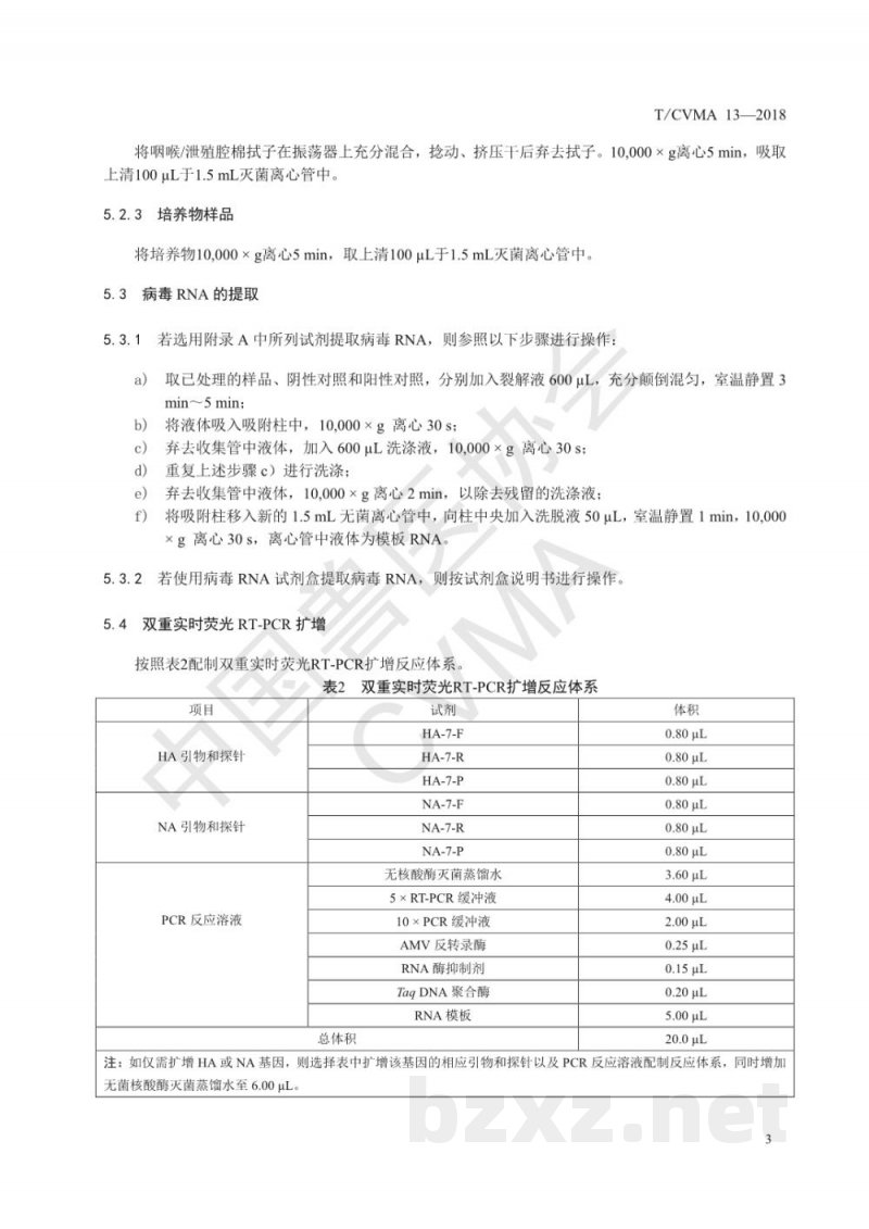 T/CVMA 13-2018H7N9亚型禽流感病毒双重实时荧光RT-PCR检测方法 T/CVMA 13-2018H7N9亚型禽流感病毒双重实时荧光RT-PCR检测方法