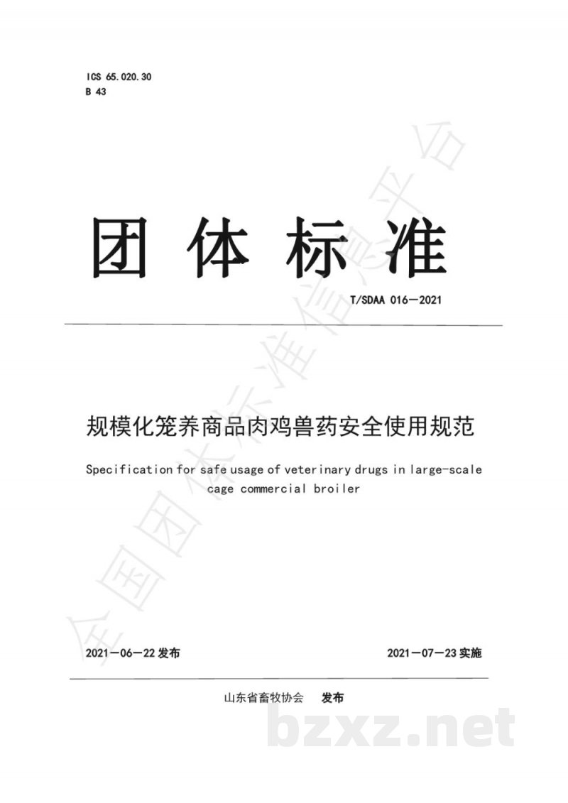 T/SDAA 016-2021规模化笼养商品肉鸡兽药安全使用规范 T/SDAA 016-2021规模化笼养商品肉鸡兽药安全使用规范