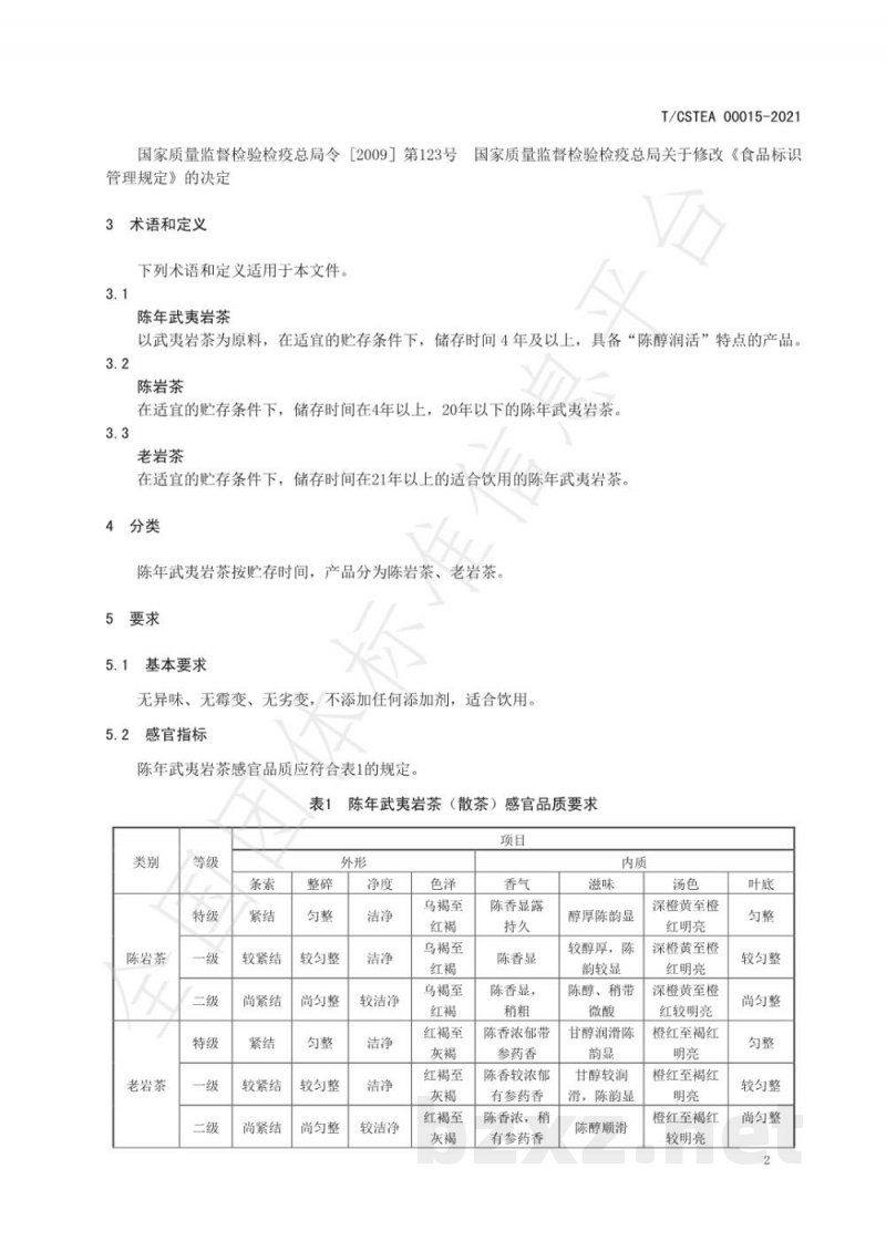 T/CSTEA 00015-2021陈年武夷岩茶