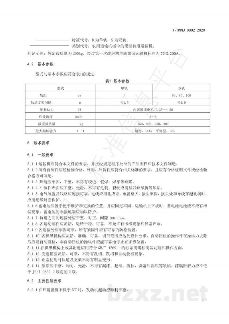T/HNNJ 0002-2020果园轨道运输机 T/HNNJ 0002-2020果园轨道运输机