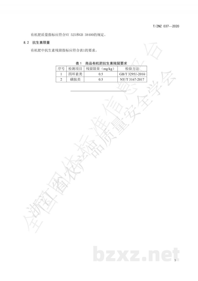 T/ZNZ 037-2020商品有机肥中兽用抗生素残留控制技术规范 T/ZNZ 037-2020商品有机肥中兽用抗生素残留控制技术规范