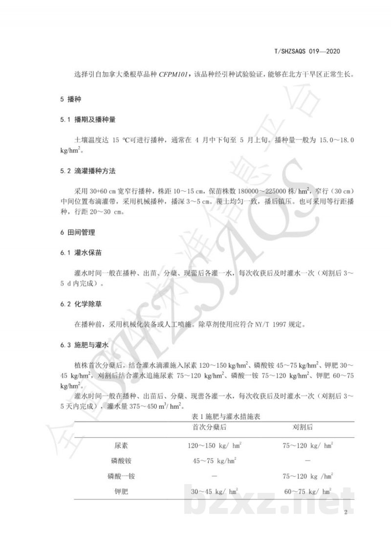 T/SHZSAQS 019-2020北方干旱地区桑根草滴灌栽培技术规程 T/SHZSAQS 019-2020北方干旱地区桑根草滴灌栽培技术规程