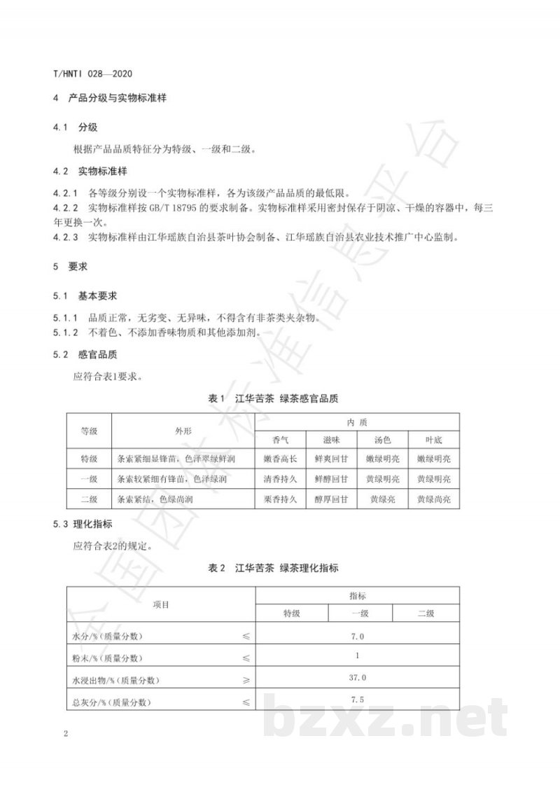 T/HNTI 028-2020江华苦茶 绿茶 T/HNTI 028-2020江华苦茶 绿茶