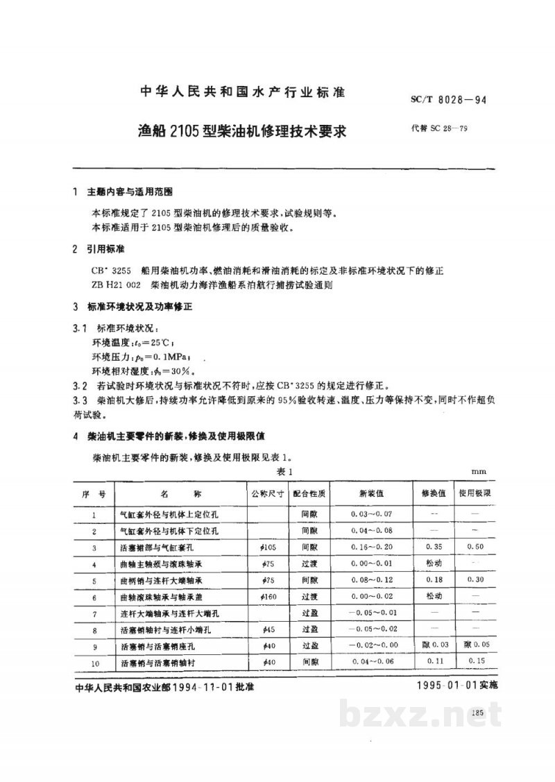 SC/T 8028-1994渔船2105型柴油机修理技术要求