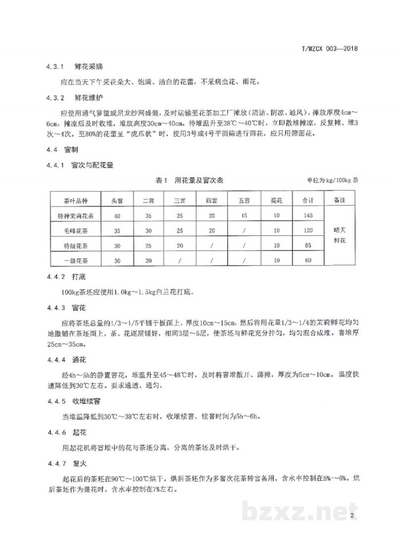 T/WZCX 003-2018万州茉莉花茶加工技术规程 T/WZCX 003-2018万州茉莉花茶加工技术规程