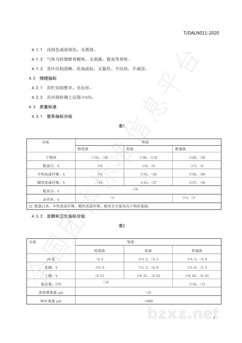 T/DALN 011-2020燕麦青贮质量评定标准 T/DALN 011-2020燕麦青贮质量评定标准