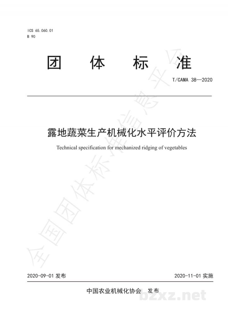 T/CAMA 38-2020露地蔬菜生产机械化水平评价方法 T/CAMA 38-2020露地蔬菜生产机械化水平评价方法