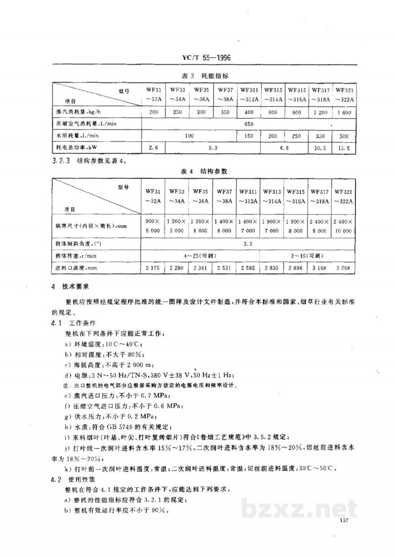 YC/T 55-1996烟草机械WF31~38、WF311~318、WF321~322型滚筒式热风润叶机 YC/T 55-1996烟草机械WF31~38、WF311~318、WF321~322型滚筒式热风润叶机