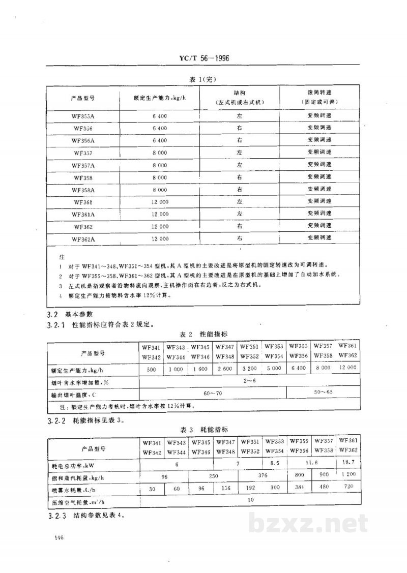 YC/T 56-1996烟草机械WF341~348、WF351~358、WF361~362型滚筒式热风润叶机 YC/T 56-1996烟草机械WF341~348、WF351~358、WF361~362型滚筒式热风润叶机