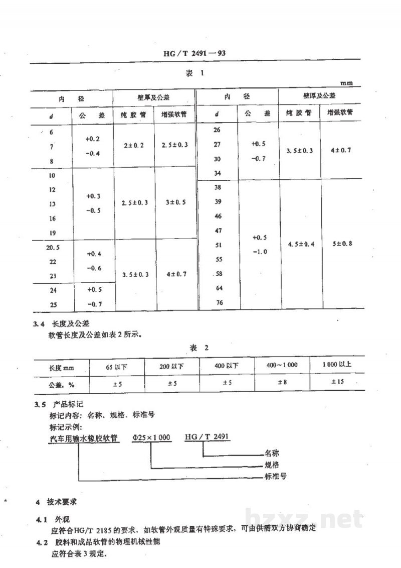 HG/T 2491-1993汽车用输水橡胶软管 HG/T 2491-1993汽车用输水橡胶软管