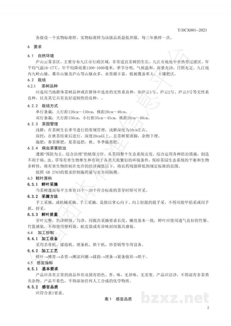 T/JJCX 001-2021农产品地理标志产品 庐山云雾茶 T/JJCX 001-2021农产品地理标志产品 庐山云雾茶