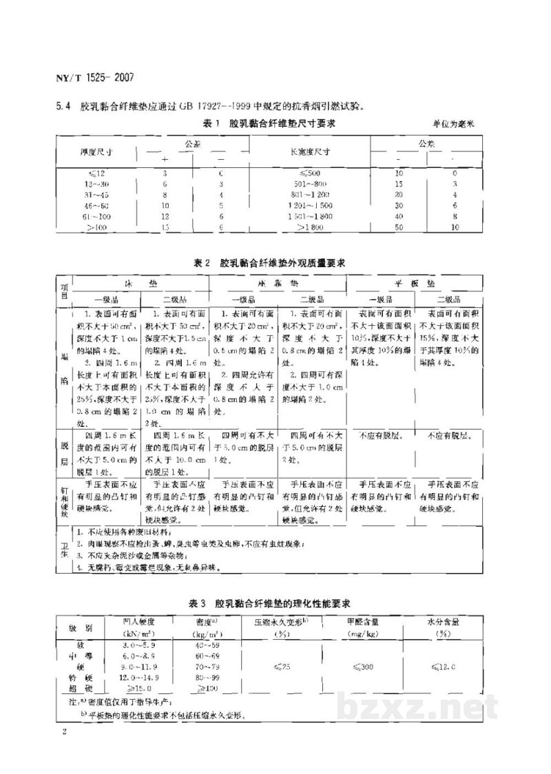 NY/T 1525-2007胶乳黏合纤维垫 NY/T 1525-2007胶乳黏合纤维垫
