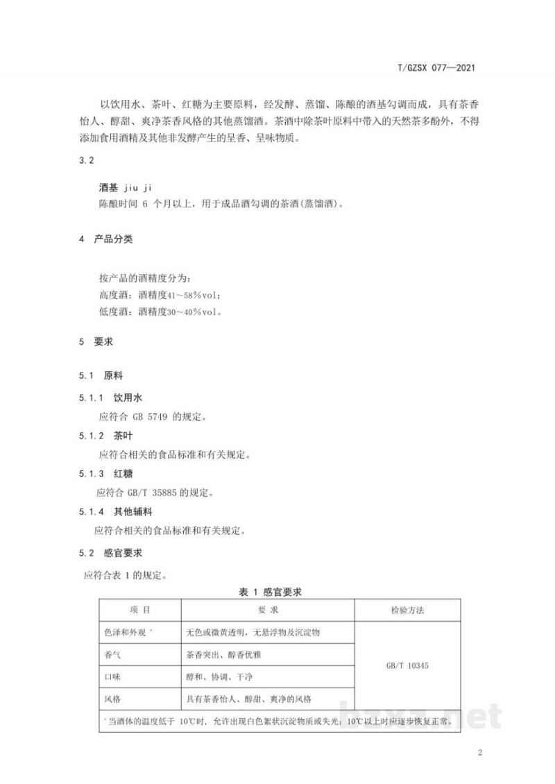T/GZSX 077-2021茶酒(蒸馏酒) T/GZSX 077-2021茶酒(蒸馏酒)