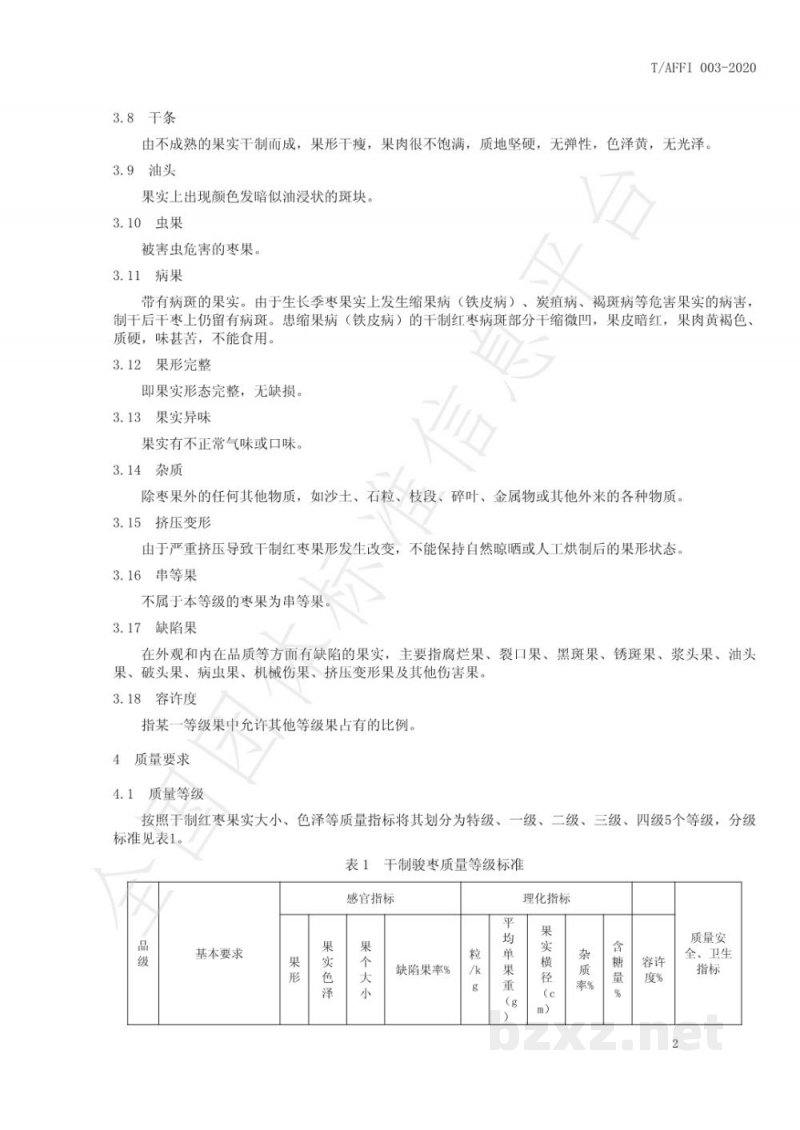 T/AFFI 003-2020阿拉尔干制骏枣质量等级 T/AFFI 003-2020阿拉尔干制骏枣质量等级