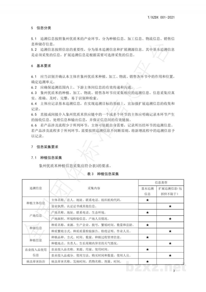 T/XZDX 001-2021象州优质米追溯信息要求 T/XZDX 001-2021象州优质米追溯信息要求