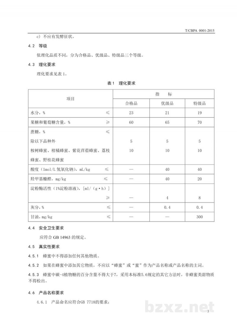 T/CBPA 0001-2015蜂蜜 T/CBPA 0001-2015蜂蜜