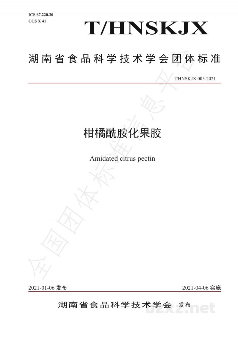 T/HNSKJX 005-2021柑橘酰胺化果胶 T/HNSKJX 005-2021柑橘酰胺化果胶