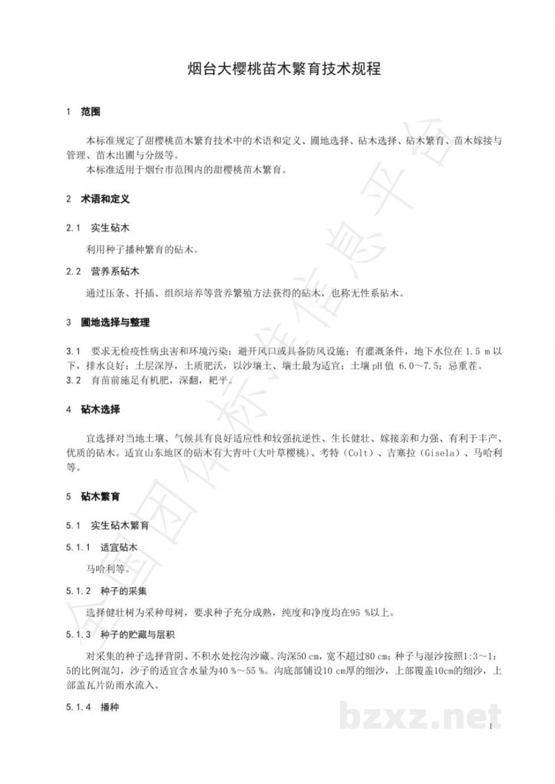 T/YTCA 002-2020烟台大樱桃苗木繁育技术规程