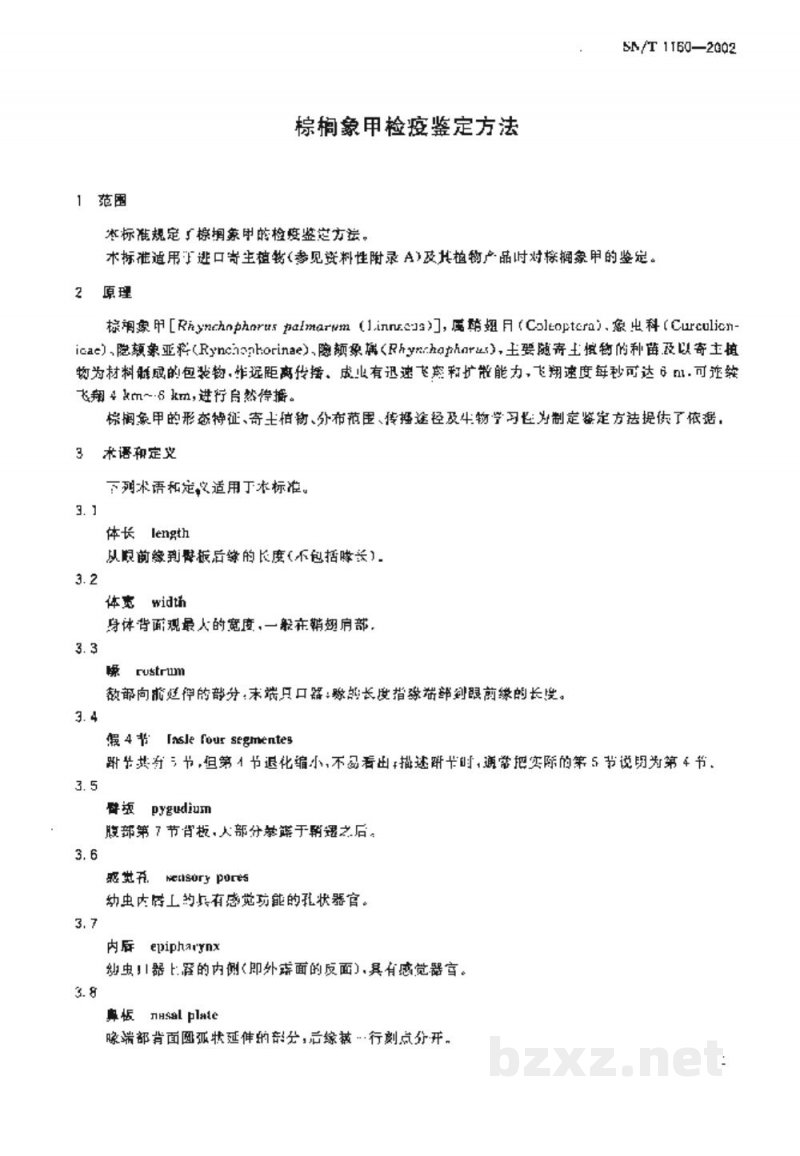SN/T 1160-2002棕榈象甲检疫鉴定方法 SN/T 1160-2002棕榈象甲检疫鉴定方法