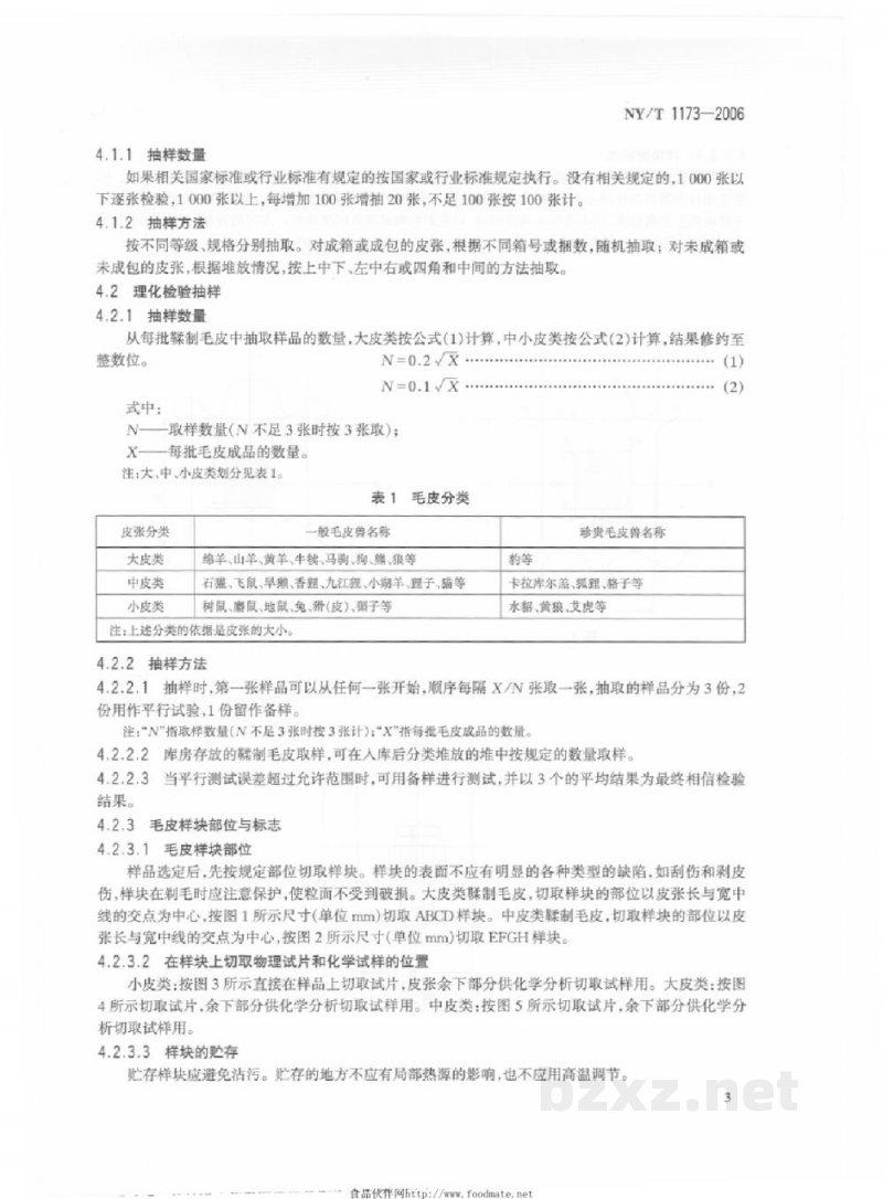 NY/T 1173-2006动物毛皮检验技术规范
