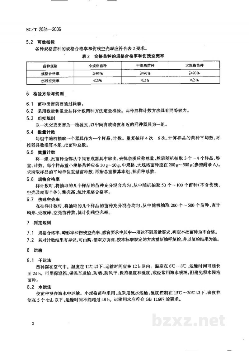 SC/T 2034-2006虾夷扇贝苗种 SC/T 2034-2006虾夷扇贝苗种