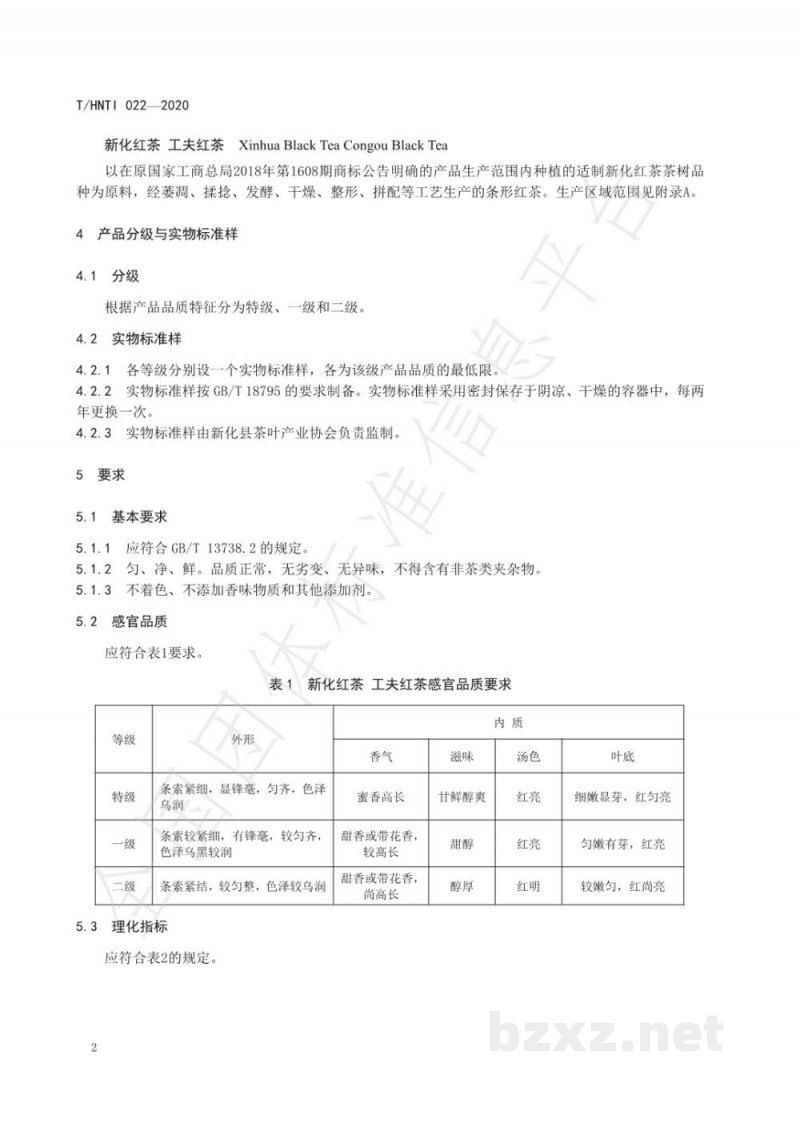 T/HNTI 022-2020新化红茶 工夫红茶 T/HNTI 022-2020新化红茶 工夫红茶
