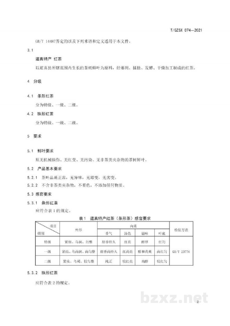 T/GZSX 074-2021道真特产  红茶